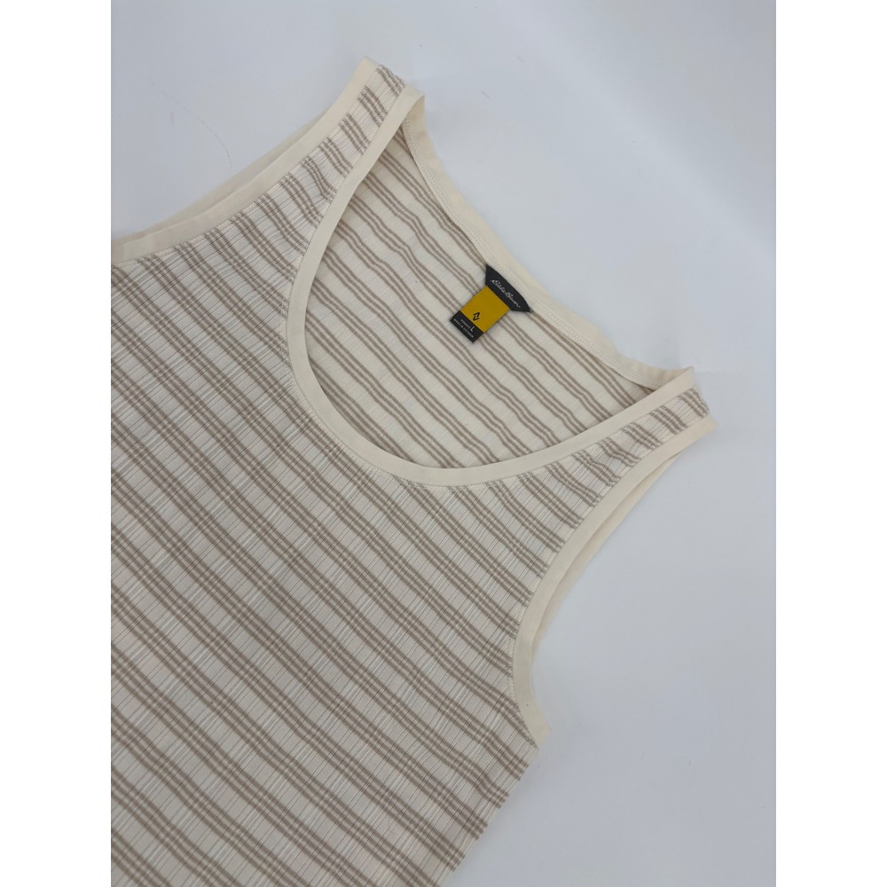 Eddie Bauer Womens Striped Ribbed Tank Top Cream Tan Scoop Neck Large 21702439